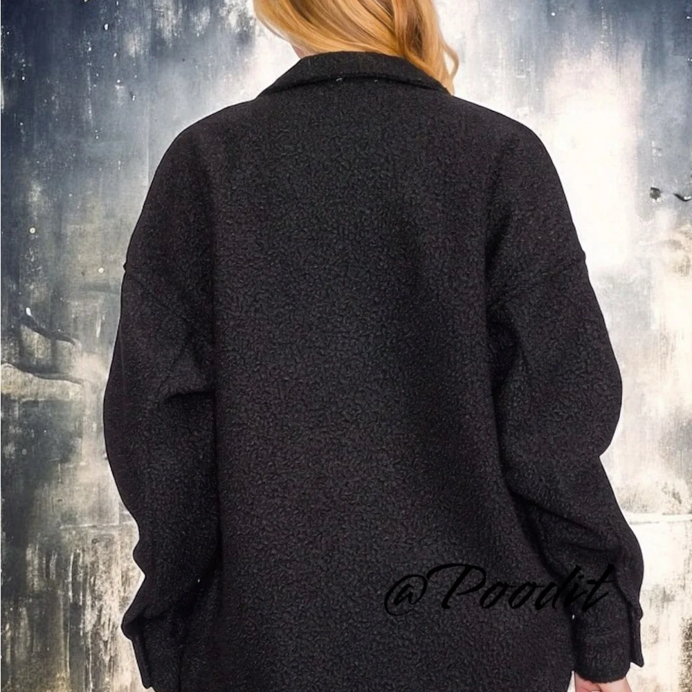 PEACH LOVE CALIFORNIA Black faux Sherpa sequin pocket jacket S M L - Picture 5 of 9